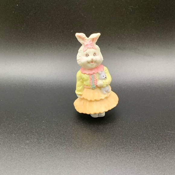 Vintage Delton Products Bunny Rabbit Girl Peach yellow Holding Stuffy Figurine - Picture 5 of 6